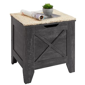 Storage Ottoman Bench 17.7 in. Gray Wooden Toy Storage Box Chest with Safety Hinge Shoe Bench with U-Shaped Cut-Out Pull