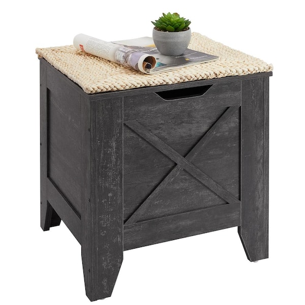 VECELO Storage Ottoman Bench 17.7 in. Gray Wooden Toy Storage Box Chest with Safety Hinge Shoe Bench with U-Shaped Cut-Out Pull