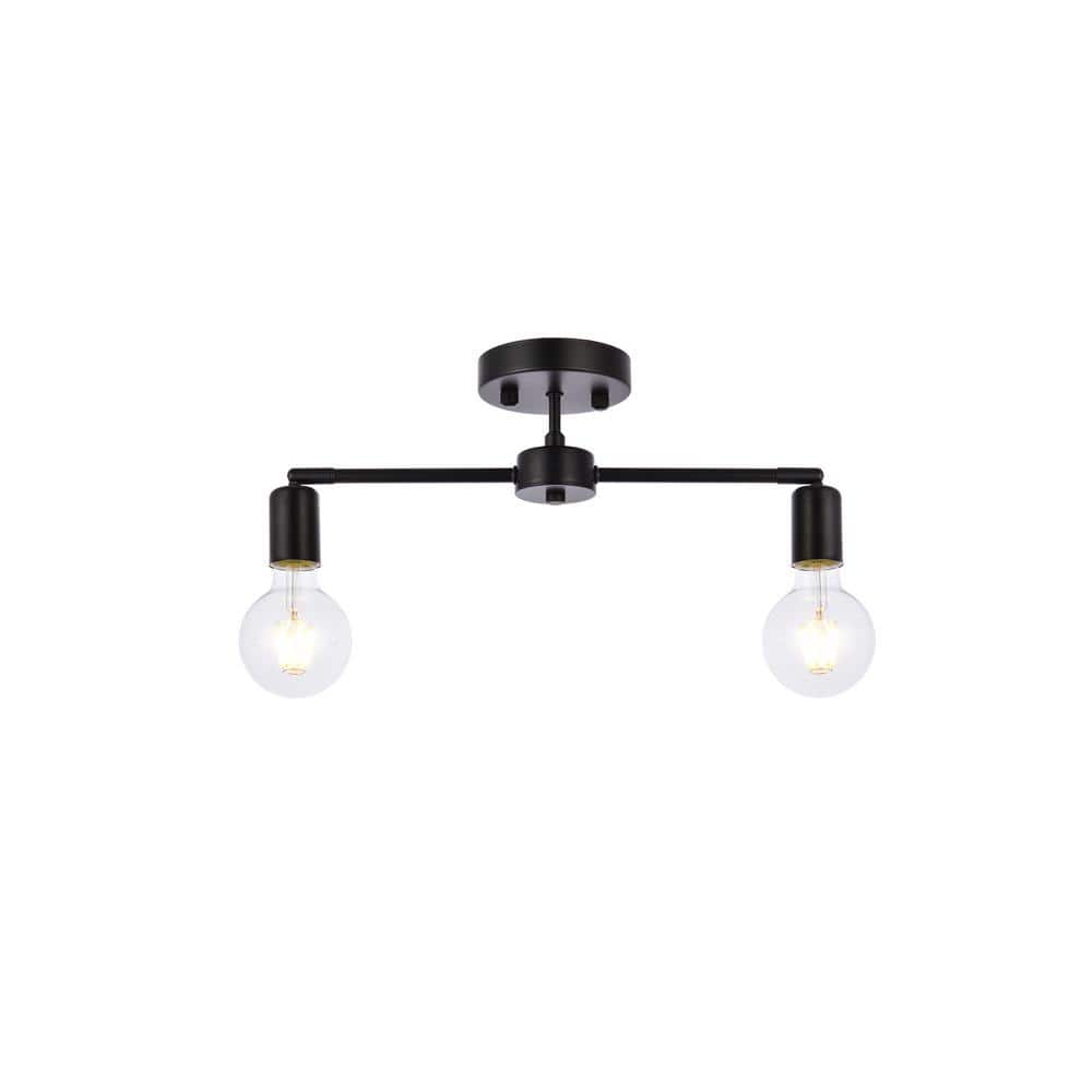 Timless Home 21.5 in. 2-Light Midcentury Modern/School House Black Flush Mo