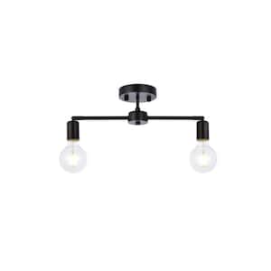 Timless Home 21.5 in. 2-Light Midcentury Modern/School House Black Flush Mount with No Bulbs Included
