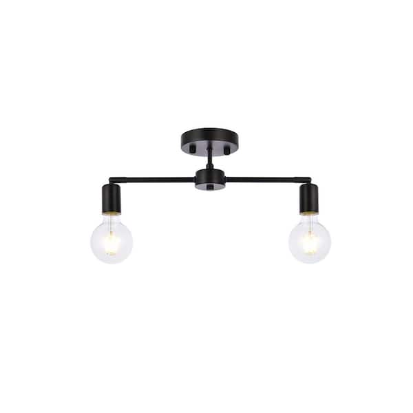 Unbranded Timless Home 21.5 in. 2-Light Midcentury Modern/School House Black Flush Mount with No Bulbs Included