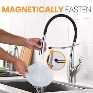 Magnetic Single-Handle Pull-Out Sprayer Kitchen Faucet with Deckplate and Water Supply Line Included in Brushed Nickel