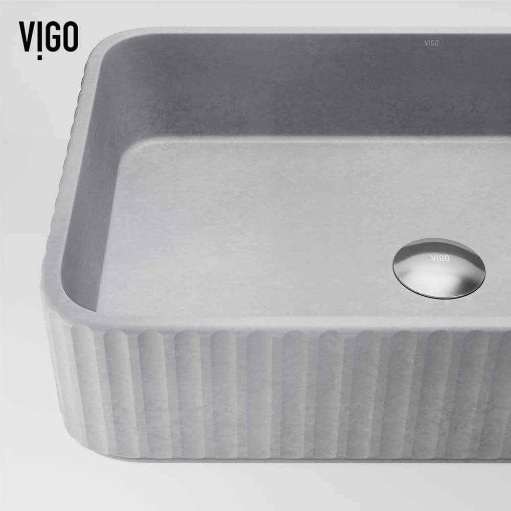 Gray Rectangular Concrete Above-Counter Bathroom Vessel Sink