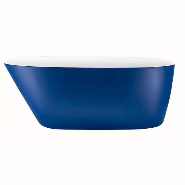 UPIKER 63 in. Acrylic Freestanding Flatbottom Soaking Non-Whirlpool Single-Slipper Bathtub in Blue