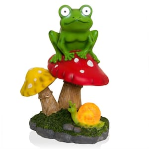 Solar Frog Sitting on Mushroom Statue with LED Lighted Eyes