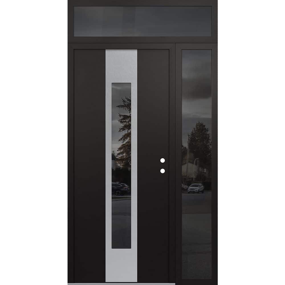 A1 48 in. x 96 in. Silver P Left-Hand/Inswing Mirrored Glass Black/Black Sidelite+Transom Steel Prehung Front Door price history on PriceWatchPro