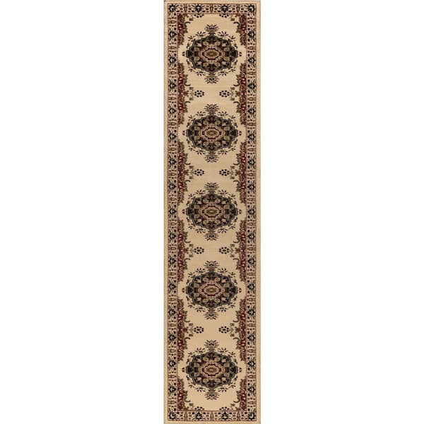 Tayse Rugs Sensation Border Ivory 2 ft. x 10 ft. Indoor Runner Rug