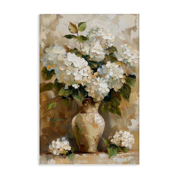 Vintage White Hydrangeas by LSR Design Studio Unframed Nature Graphic Art Print 24 in. x 16 in.