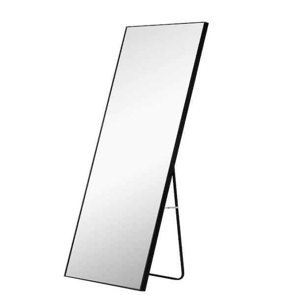 Unbranded 16 in. W x 59 in. H Full Length Rectangular Framed Black Mirror with Stand for Living Room, Vanity, Bedroom