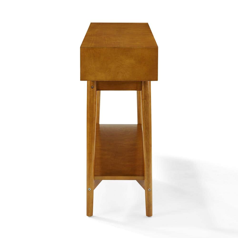 Mid-Century Acorn Brown Wood Console Table with Storage