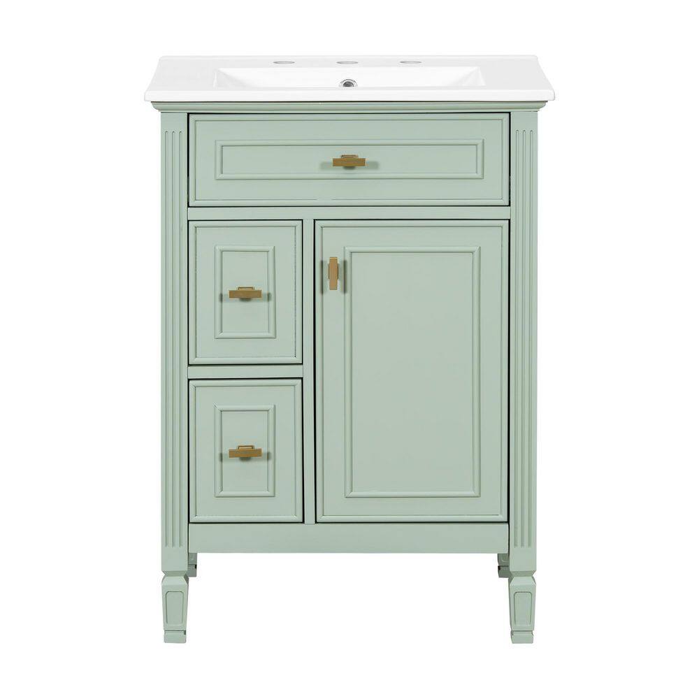 24 in. Freestanding Green Bath Vanity with White Ceramic Top Unassembled price history on PriceWatchPro