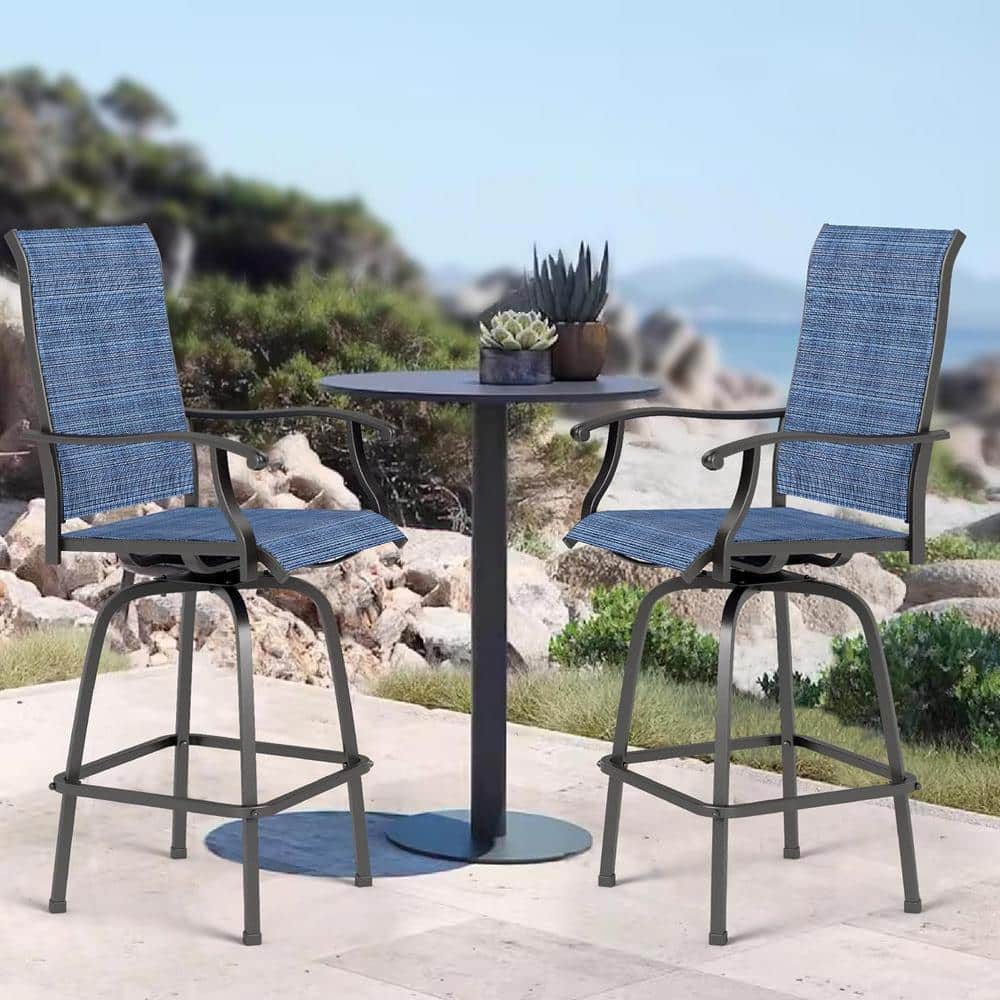 51.75H Blue Swivel Metal Outdoor Bar Stool for Balcony Porch Deck (2-Pac
