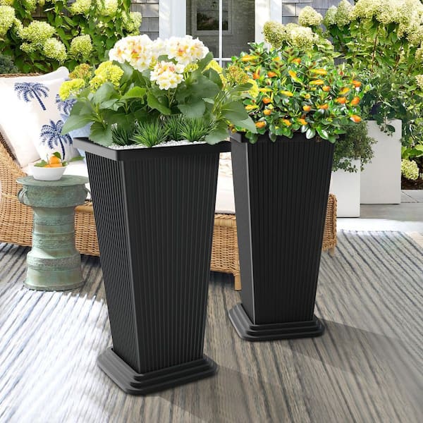 TUYOHW Extra Tall 24 in. Black Planter Set of 2-Large Indoor