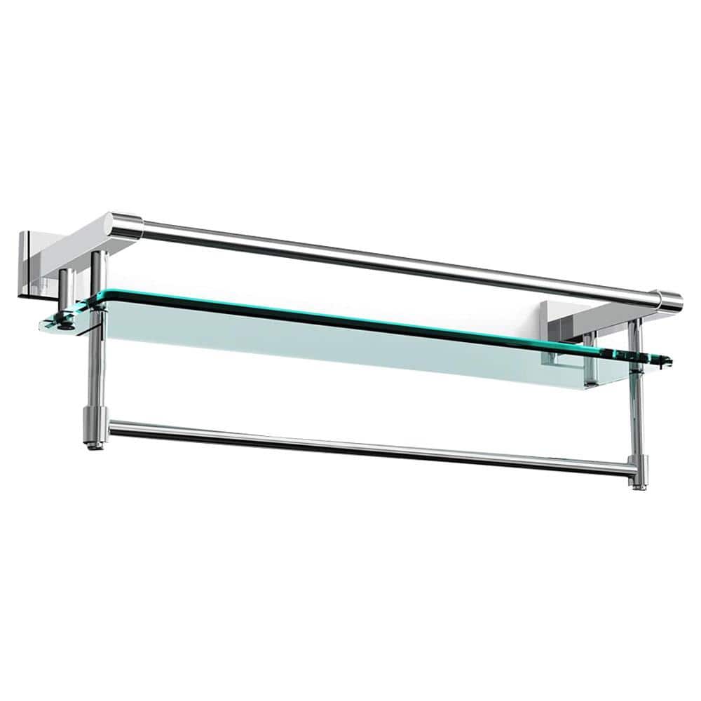 20 in. Chrome Polished Single Wall Mounted Bathroom Glass Shelf Towel Rack 