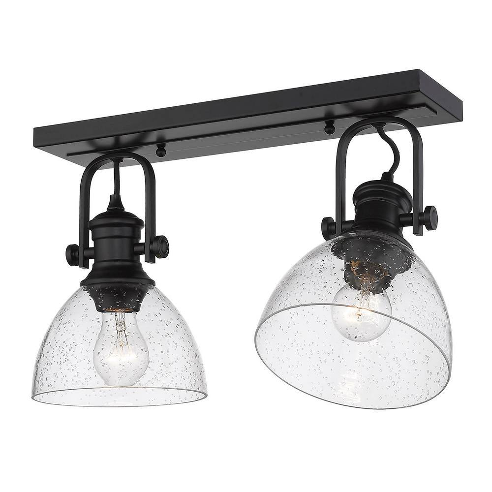 Transitional Matte Black 18" Semi-Flush Seeded Glass Light