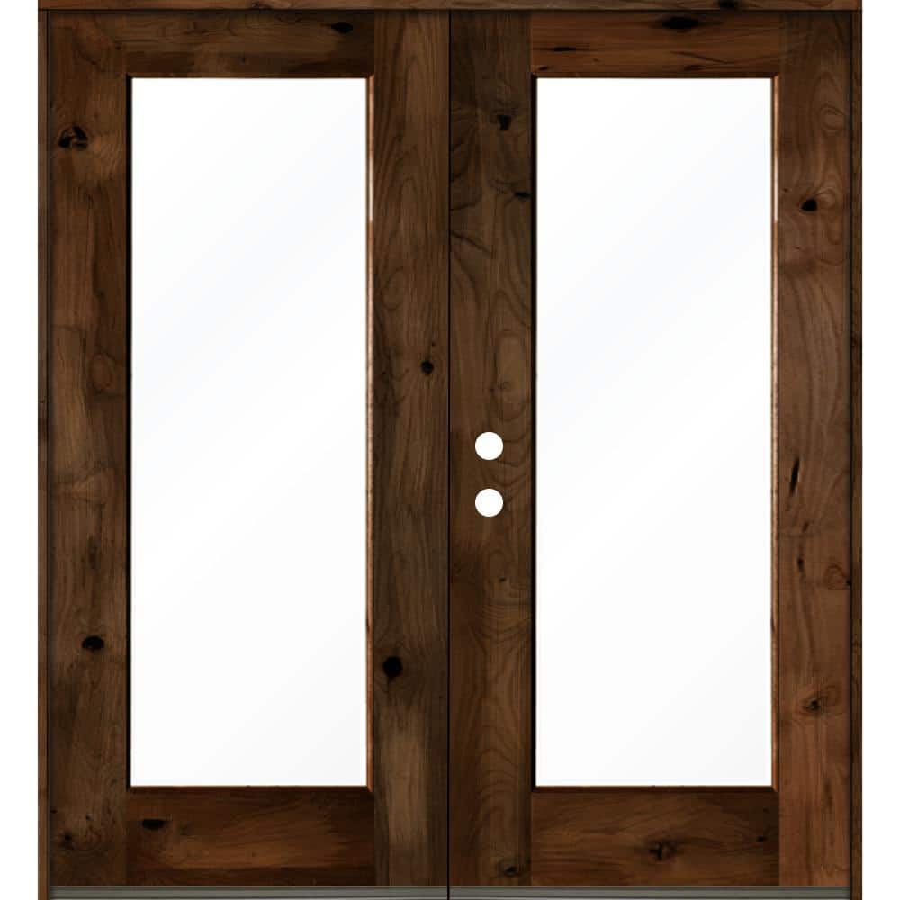 72 in. x 80 in. Rustic Knotty Alder Wood Clear Full-Lite Provincial Stain Right Active Double Prehung Front Door price history on PriceWatchPro