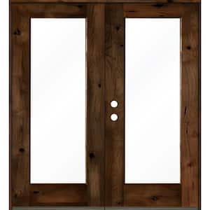 72 in. x 80 in. Rustic Knotty Alder Wood Clear Full-Lite Provincial Stain Right Active Double Prehung Front Door