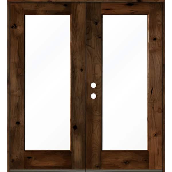 72 in. x 80 in. Rustic Knotty Alder Wood Clear Full-Lite Provincial Stain Right Active Double Prehung Front Door