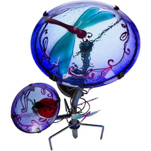 12 in. Solar Mushroom Garden Stake Light with Dragonfly Design (Purple)