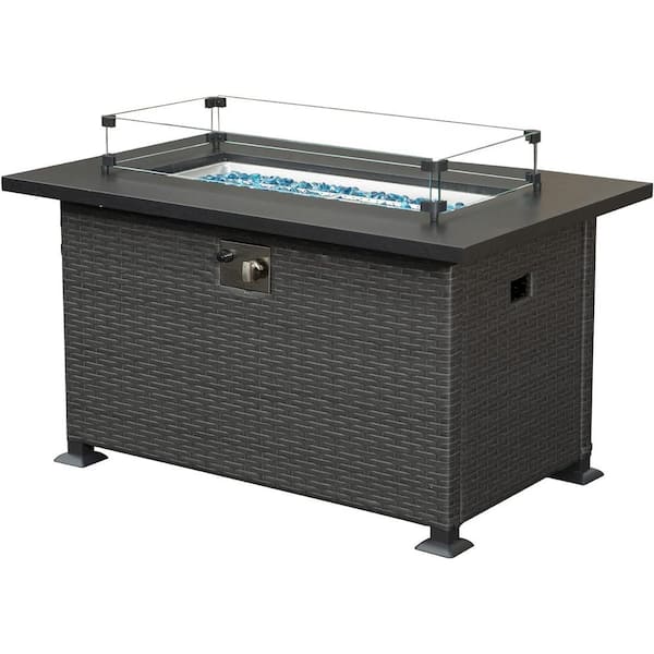 Boosicavelly 43.3 in. Wicker Gas Outdoor Fire Pit Table in Dark Gray