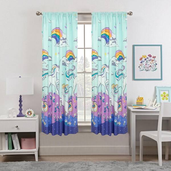 52 x 63 Inch Green and Orange  Kids Curtains for Girls Bedroom 2 Pack 
