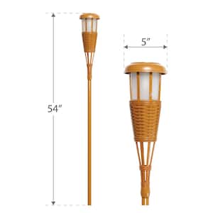 Bamboo Colored LED Solar Flame Torch with Weatherproof Dusk-to-Dawn, Realistic Dancing Flickering Flame (2-Pack)