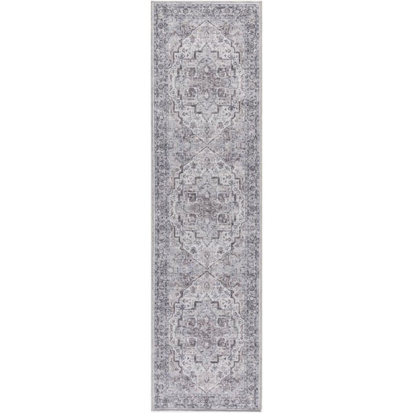 Unbranded Machine Washable Series 1 Ivory Beige 2 ft. x 8 ft. Distressed Traditional Runner Area Rug
