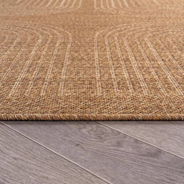 Geometric Border Sand/Natural Easy-Care Jute-Style Indoor/Outdoor Flat Woven 6 ft.6 in. x 9 ft. Sand Area Rug