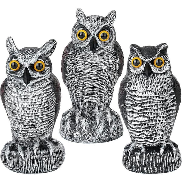 3-Pack Owl Decoys for Bird Deterrent-Weatherproof Bird Repellent Devices for Outdoor