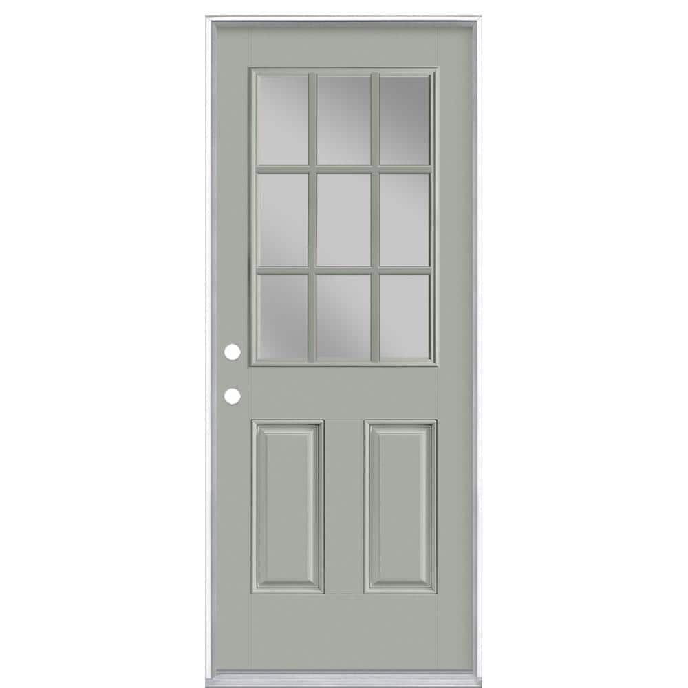 36 in. x 80 in. 9 Lite Silver Cloud Right-Hand Inswing Painted Smooth Fiberglass Prehung Front Door with No Brickmold price history on PriceWatchPro