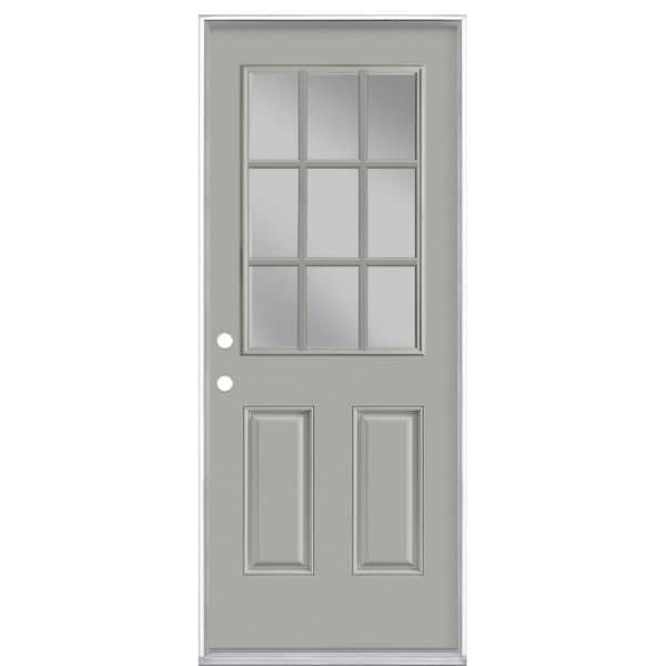 Masonite 36 in. x 80 in. 9 Lite Silver Cloud Right-Hand Inswing Painted Smooth Fiberglass Prehung Front Door, Vinyl Frame