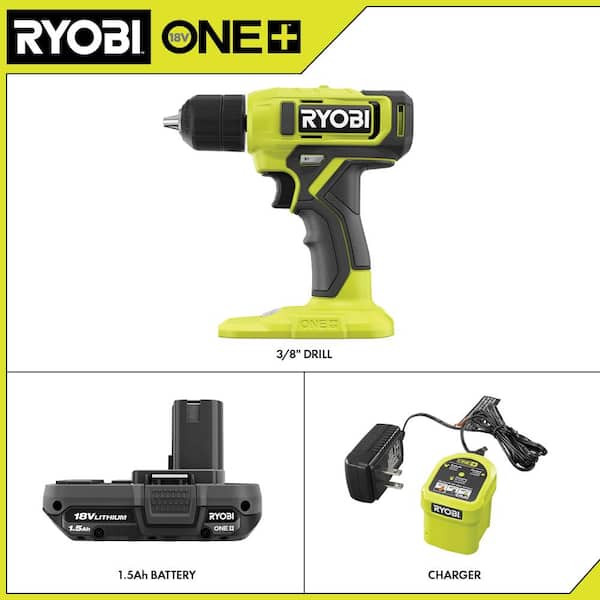 ONE+ 18V Cordless 3/8 in. Drill/Driver Kit with 1.5 Ah Battery, Charger, and Diamond Grit Driving Set (52-Piece)