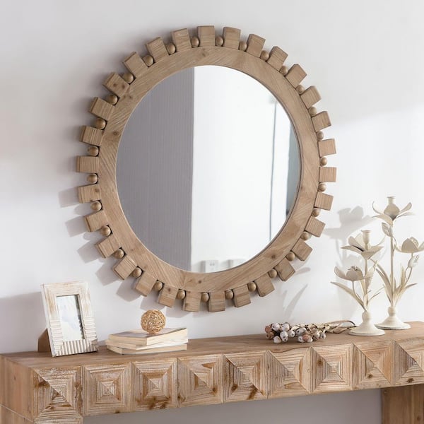 36 in. W x 36 in. H Round Wood Framed Wall Bathroom Vanity Mirror in Vintage Fir
