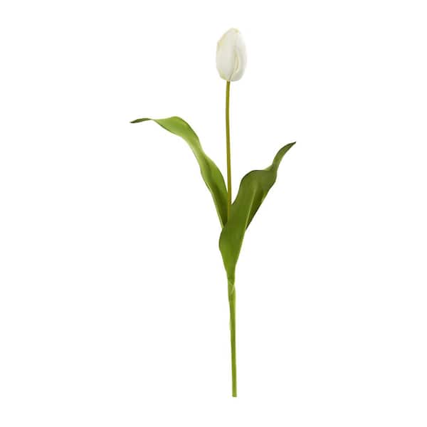Nearly Natural 23 in. Dutch Tulip Artificial Flower in White (Set of 12)
