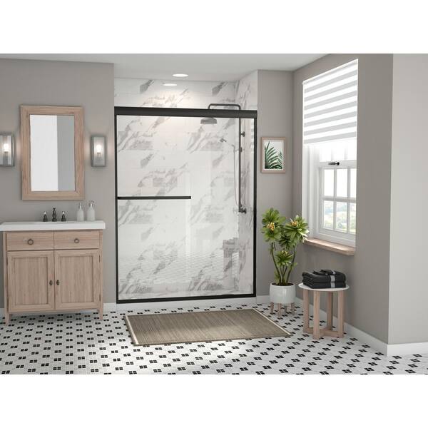 Coastal Shower Doors Paragon 3/16B Series 52 in. x 69 in. Semi-Frameless Sliding Shower Door with Towel Bar in Matte Black and Clear Glass