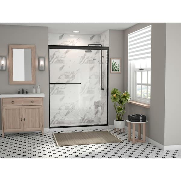 Coastal Shower Doors Paragon 3/16B Series 56 in. x 65 in. Semi-Frameless Sliding Shower Door with Towel Bar in Matte Black and Clear Glass