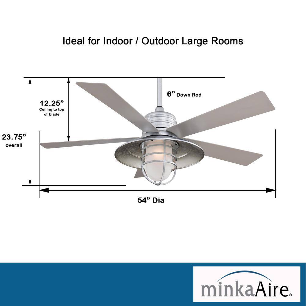 54" Galvanized Silver Industrial Ceiling Fan with LED Light and Remote