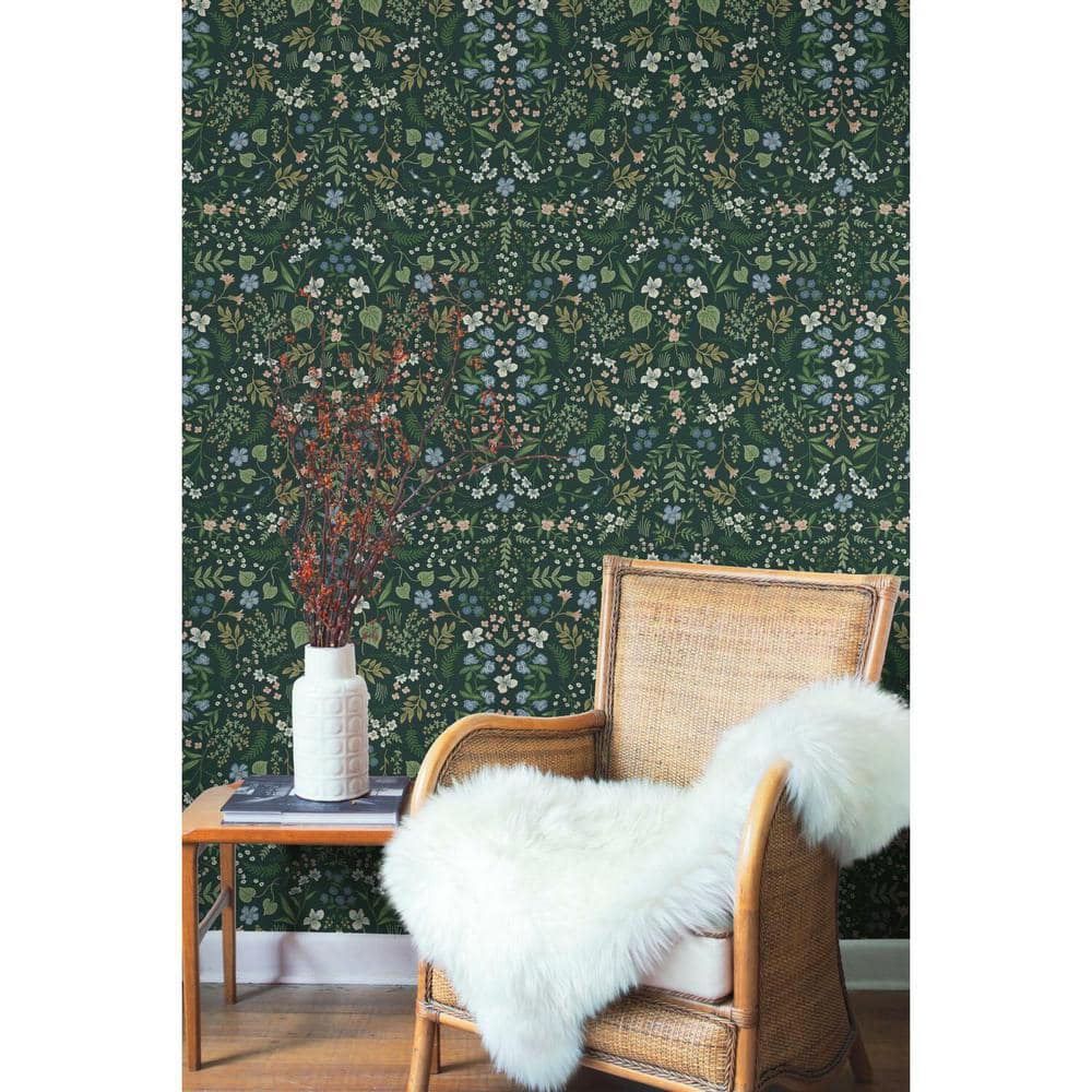 Hunter Green Floral Nonwoven Washable Wallpaper
