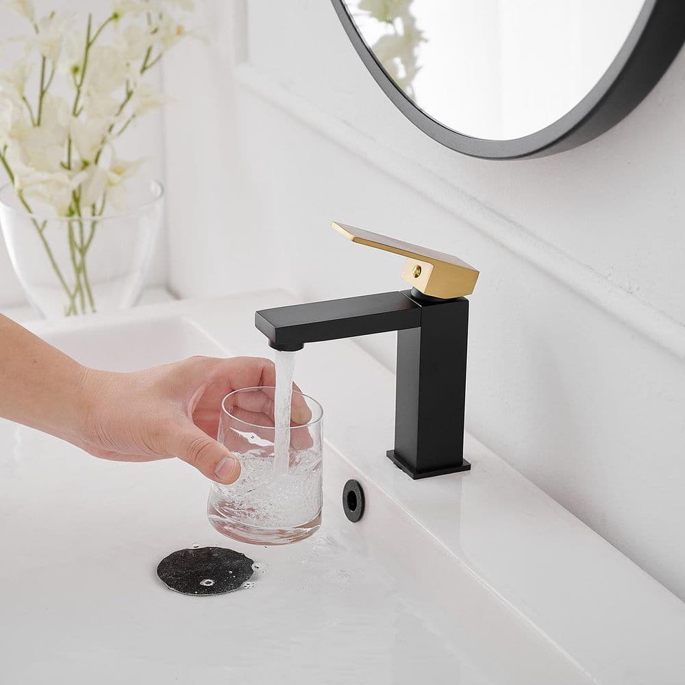 Matte Black and Brushed Gold Single-Handle Bathroom Faucet
