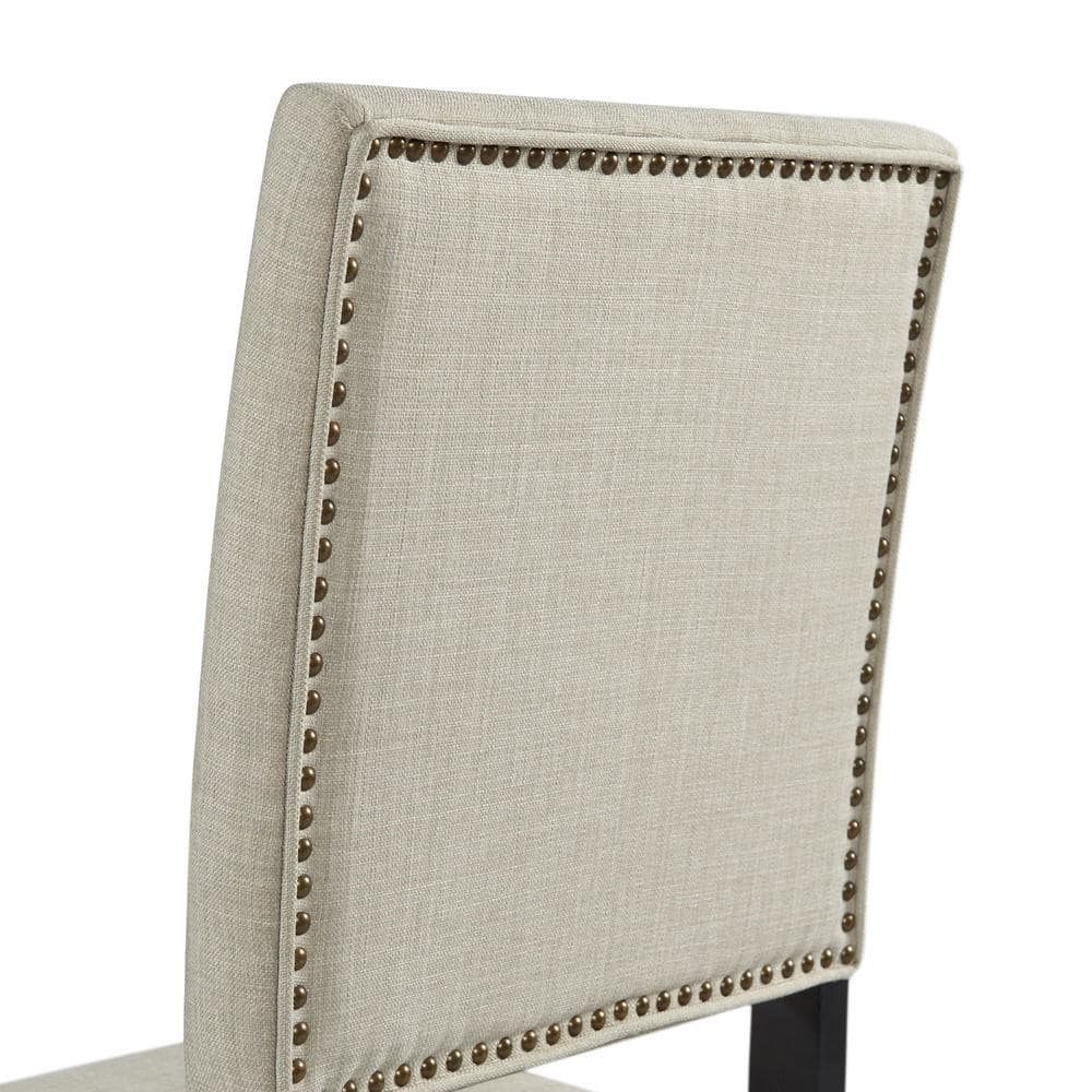 Mara Taupe Upholstered Side Chair with Oak Finish and Nailhead Trim