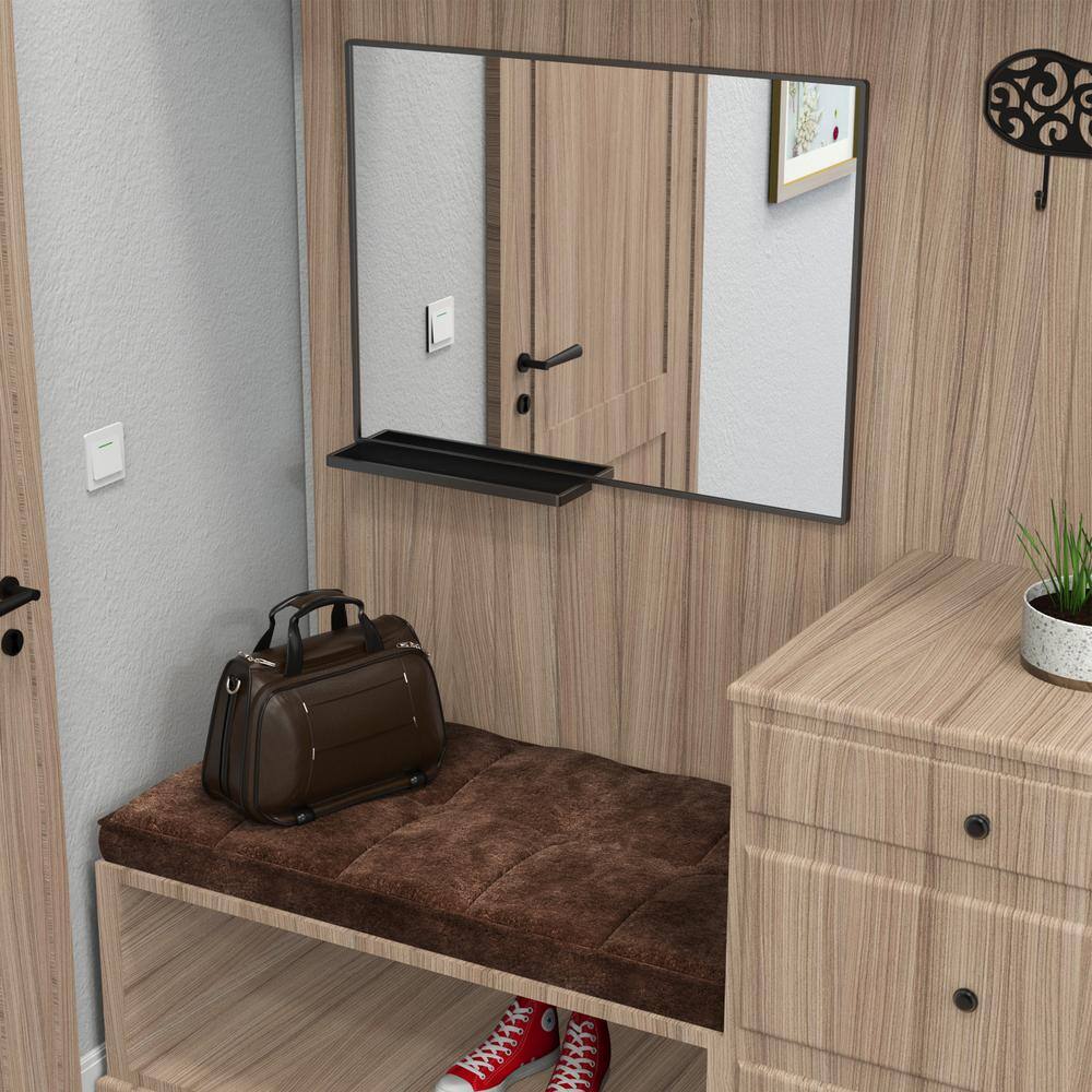 40 in. W x 30 in. H Rectangle Aluminum Framed Black Mirror with Storage She