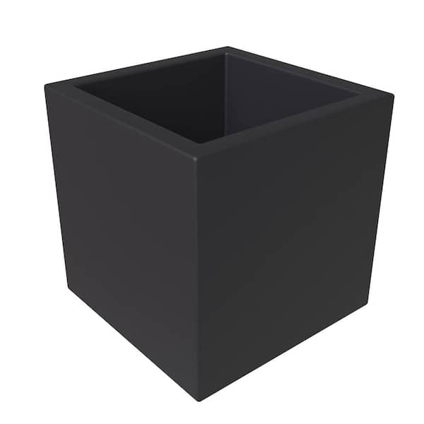 Fern Indoor/Outdoor Square Planter Pot in Fiberstone Modern Garden Flower Pot With Drainage Holes (Black, 9 in. Wide)