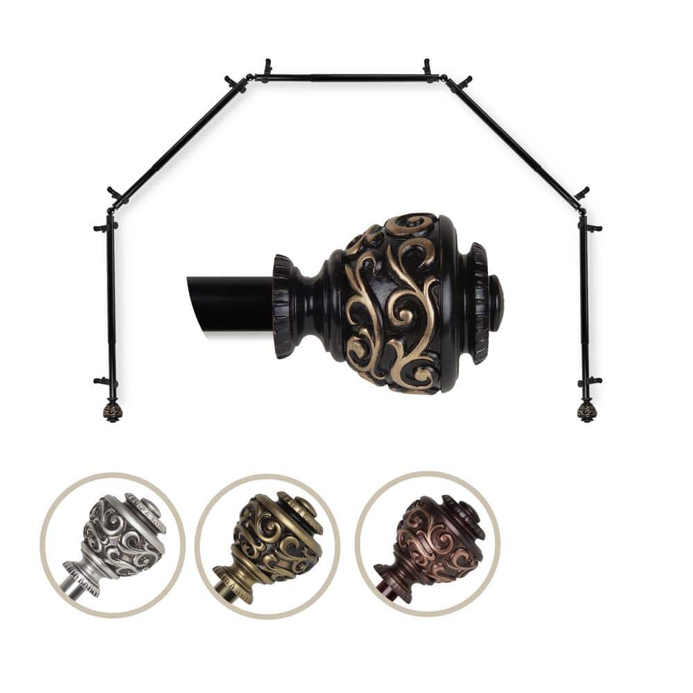 "13/16"" Dia Adjustable 5 Sided Bay Window Curtain Rod 28 to 48"" (each side) in Black with Diana Finials" price history on PriceWatchPro