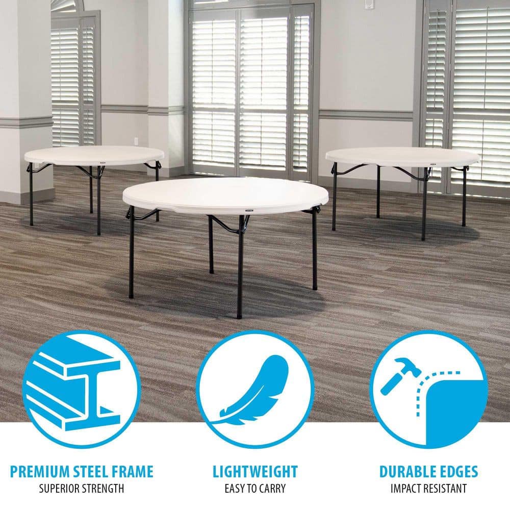 Almond 60-Inch Round Folding Table with Metal Frame