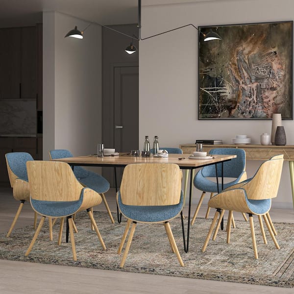 Simpli Home Malden Denim Blue Bentwood dining Chair with Wood Back