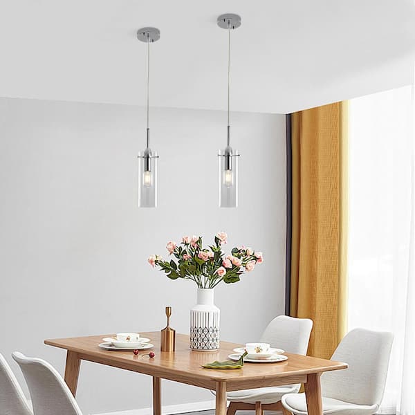 1-Light Chrome Rustic Hanging Pendant Light Chandelier Lighting with Glass Shade for Kitchen Island
