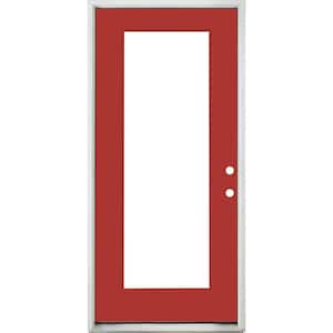 Legacy 30 in. x 80 in. Full-Lite Clear Glass LHIS Primed Morocco Red Finish Fiberglass Prehung Front Door