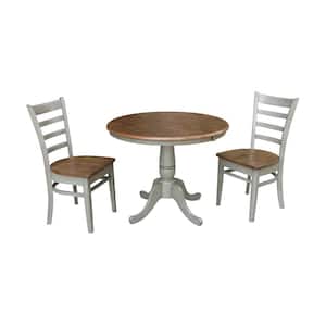 Laurel 3-Piece 36 in. Hickory/Stone Extendable Solid Wood Dining Set with Emily Chairs