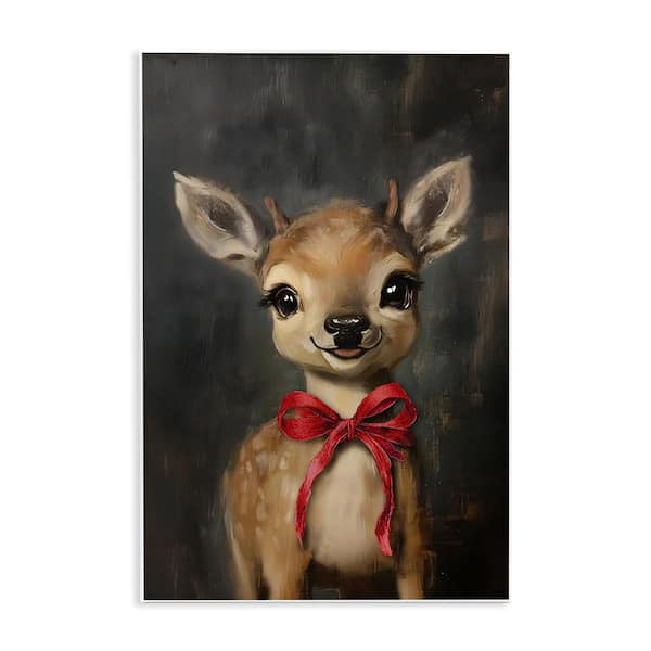 Spotted Fawn with Red Bow by Lettered and Lined 1-Piece Unframed Graphic Animal Art Print 15 in. x 10 in.