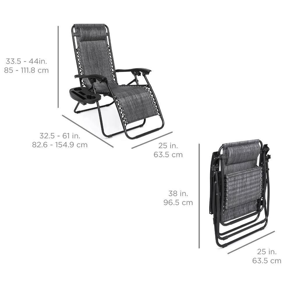 Set of 2 Gray Zero Gravity Patio Loungers with Cup Holder Trays